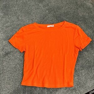 Orange Ribbed Crop Top